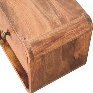 Wall Mounted Solid Mango Wood Bedside Table, Caramel Finish
