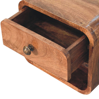 Wall Mounted Solid Mango Wood Bedside Table, Caramel Finish