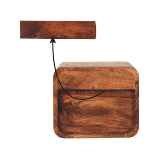 Wall Mounted Solid Mango Wood Bedside Table, Caramel Finish