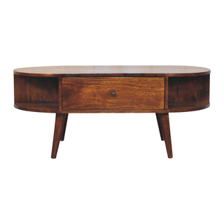 Solid Mango Wood Oval Coffee Table in Chestnut Finish