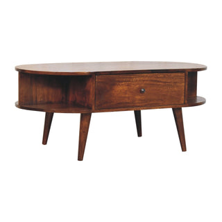 Solid Mango Wood Oval Coffee Table in Chestnut Finish