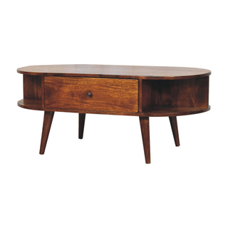 Solid Mango Wood Oval Coffee Table in Chestnut Finish