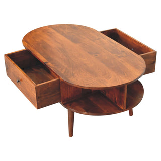 Solid Mango Wood Oval Coffee Table in Chestnut Finish