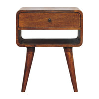 Curved 1 Drawer Bedside Table in Chestnut Finish