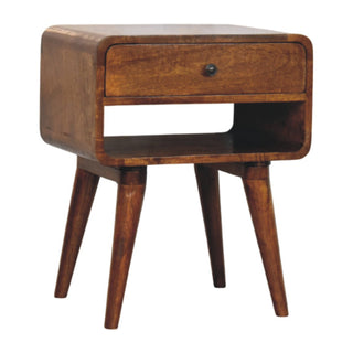 Curved 1 Drawer Bedside Table in Chestnut Finish
