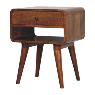 Curved 1 Drawer Bedside Table in Chestnut Finish