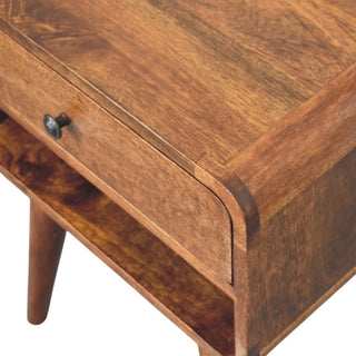 Curved 1 Drawer Bedside Table in Chestnut Finish
