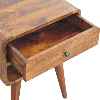 Curved 1 Drawer Bedside Table in Chestnut Finish