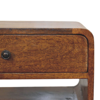 Curved 1 Drawer Bedside Table in Chestnut Finish