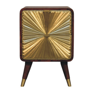 Avora Solid Mango Wood Bedside Table, Brass Plated