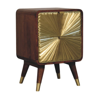 Avora Solid Mango Wood Bedside Table, Brass Plated