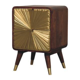 Avora Solid Mango Wood Bedside Table, Brass Plated