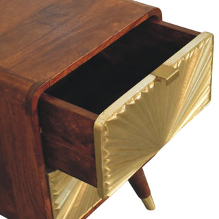 Avora Solid Mango Wood Bedside Table, Brass Plated