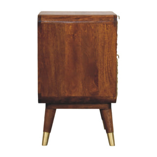 Avora Solid Mango Wood Bedside Table, Brass Plated