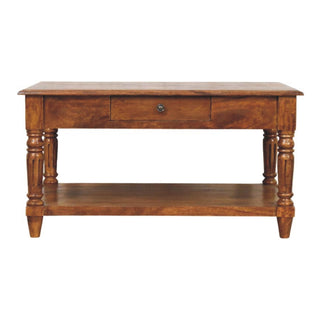 Turned Legs Mango Wood Coffee Table, Chestnut Finish