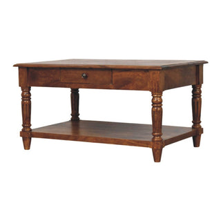 Turned Legs Mango Wood Coffee Table, Chestnut Finish