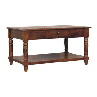 Turned Legs Mango Wood Coffee Table, Chestnut Finish