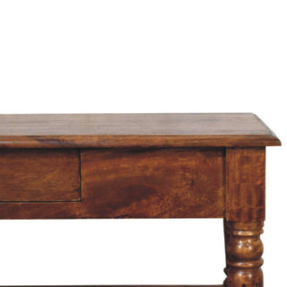 Turned Legs Mango Wood Coffee Table, Chestnut Finish