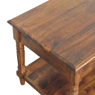 Turned Legs Mango Wood Coffee Table, Chestnut Finish