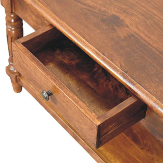 Turned Legs Mango Wood Coffee Table, Chestnut Finish