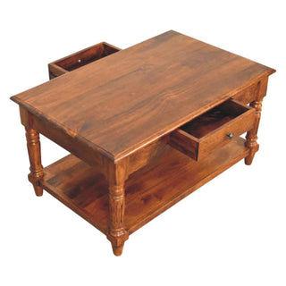 Turned Legs Mango Wood Coffee Table, Chestnut Finish
