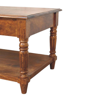 Turned Legs Mango Wood Coffee Table, Chestnut Finish