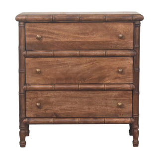 Bamboo Carved 3 Drawer Chest, Solid Mango Wood