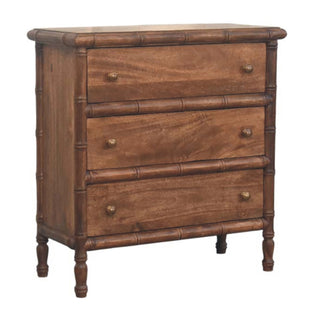 Bamboo Carved 3 Drawer Chest, Solid Mango Wood