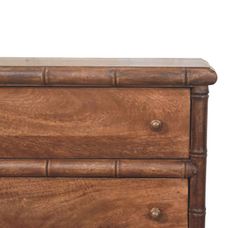 Bamboo Carved 3 Drawer Chest, Solid Mango Wood