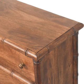 Bamboo Carved 3 Drawer Chest, Solid Mango Wood