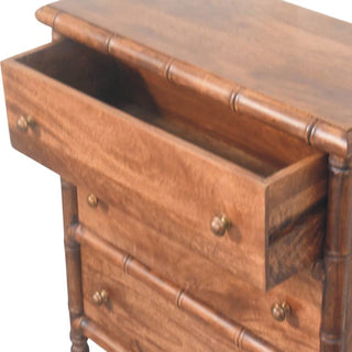 Bamboo Carved 3 Drawer Chest, Solid Mango Wood