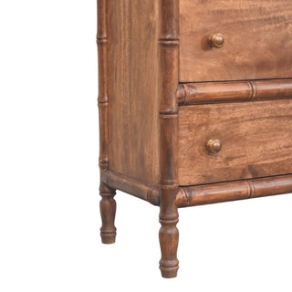 Bamboo Carved 3 Drawer Chest, Solid Mango Wood