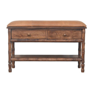 Bamboo Carved Storage Bench, Solid Mango Wood