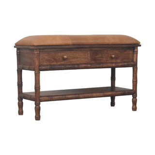 Bamboo Carved Storage Bench, Solid Mango Wood