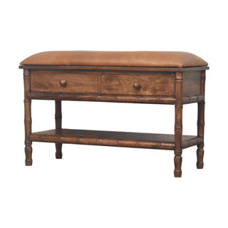 Bamboo Carved Storage Bench, Solid Mango Wood