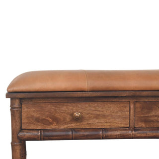 Bamboo Carved Storage Bench, Solid Mango Wood