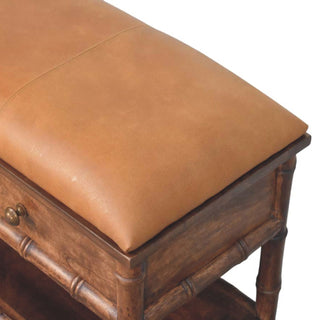 Bamboo Carved Storage Bench, Solid Mango Wood