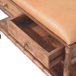 Bamboo Carved Storage Bench, Solid Mango Wood