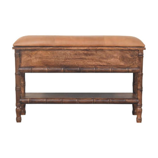 Bamboo Carved Storage Bench, Solid Mango Wood