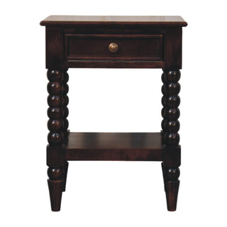 Spindle Solid Mango Wood Bedside Table in Winewood Finish