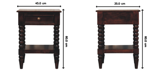 Spindle Solid Mango Wood Bedside Table in Winewood Finish