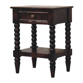 Spindle Solid Mango Wood Bedside Table in Winewood Finish
