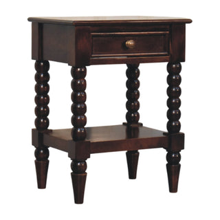 Spindle Solid Mango Wood Bedside Table in Winewood Finish