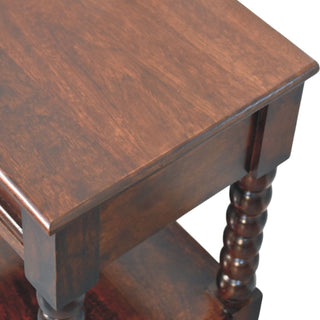 Spindle Solid Mango Wood Bedside Table in Winewood Finish