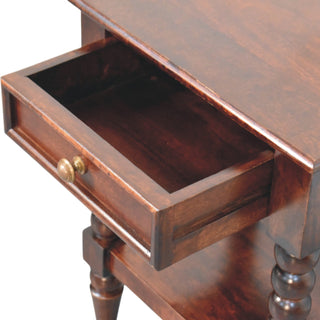 Spindle Solid Mango Wood Bedside Table in Winewood Finish