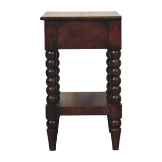 Spindle Solid Mango Wood Bedside Table in Winewood Finish