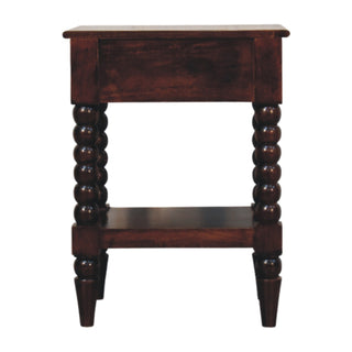 Spindle Solid Mango Wood Bedside Table in Winewood Finish