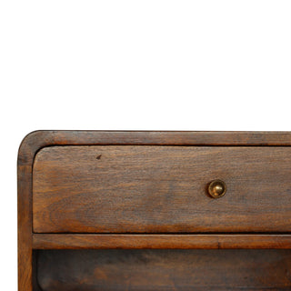 Wide Curved Floating Bedside Table - 1 Drawer 1 Shelf, Chestnut Finish