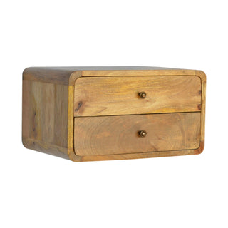 Wide Curved Floating Bedside Table in Oak Finish