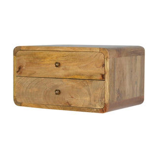 Wide Curved Floating Bedside Table in Oak Finish